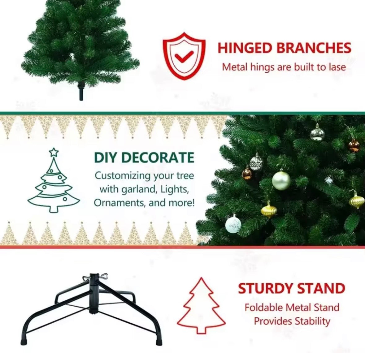 Albero di Natale Artificiale Pieno e Folto - Altezza 120 cm - L'Atmosfera Perfetta per il tuo Natale!