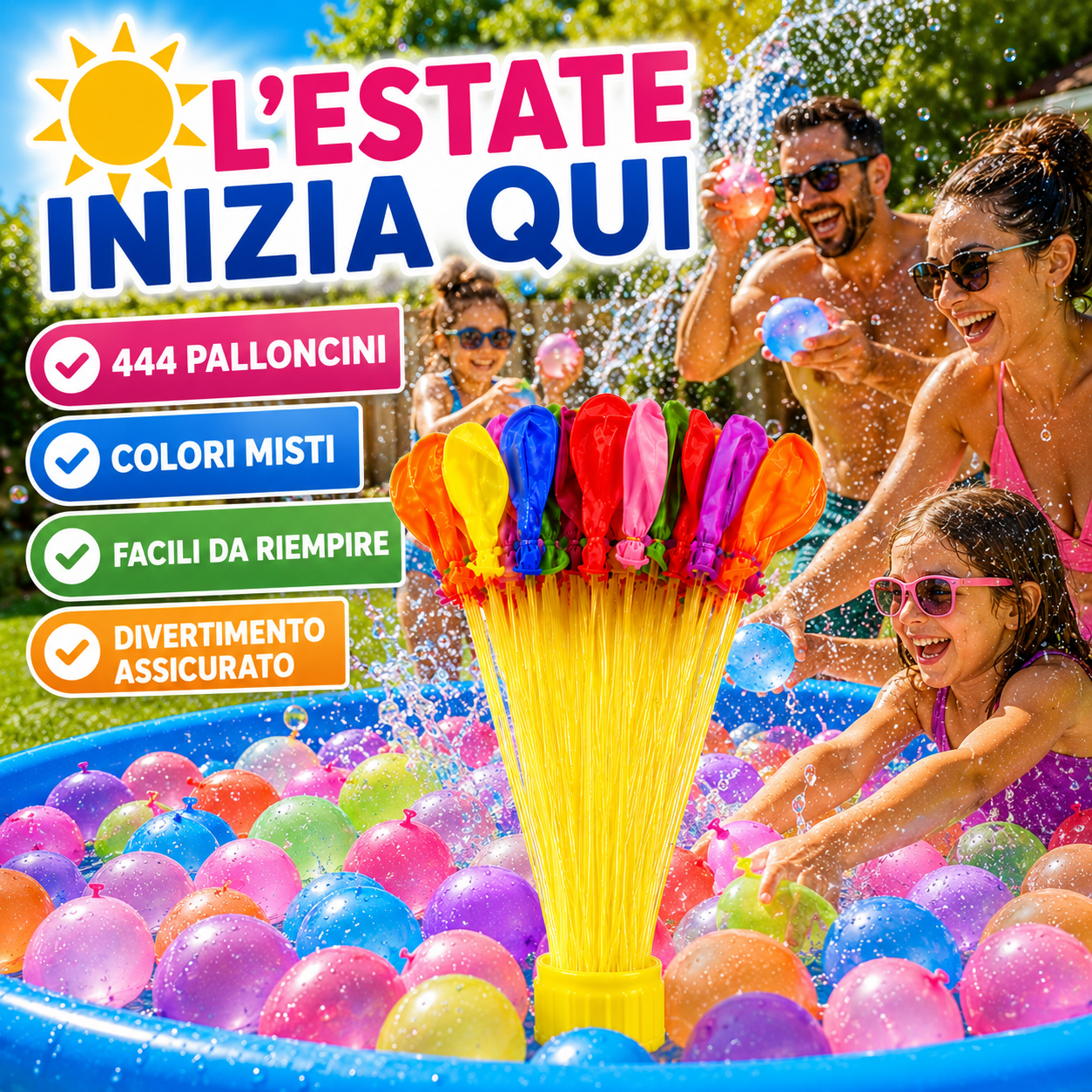 444 Palloncini d’Acqua Autoriempienti Colori Misti – Set con Riempimento Rapido Automatico, Palloncini per Giochi d’Acqua Estivi, Feste in Giardino, Piscina, Compleanni e Bambini
