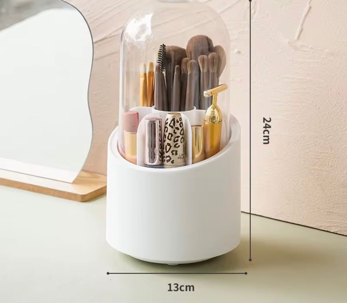 Organizer Porta Trucchi Rotante 360° con Copertura Antipolvere – Porta Pennelli e Cosmetici