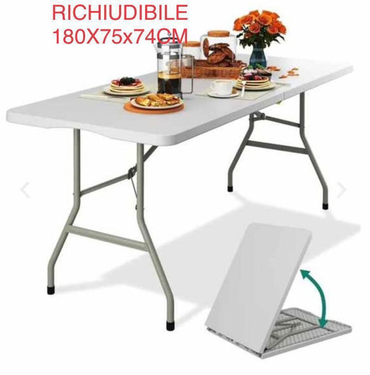Tavolo Richiudibile Pieghevole 180x75x74 cm – Ideale per Interni ed Esterni
