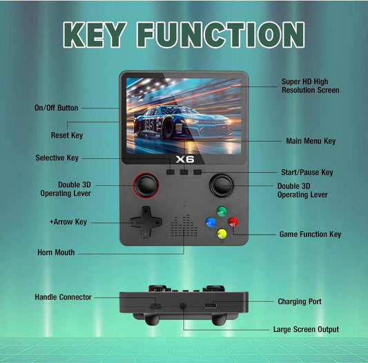 X6 Portable Console, 32G 10000+ Games Emulator Console, Dual 3D Joystick 3.5 Inch Goose Screen IPS Game Console, Portable Gaming Console Support 11 Types of Simulators - BDIT ACCESSORI