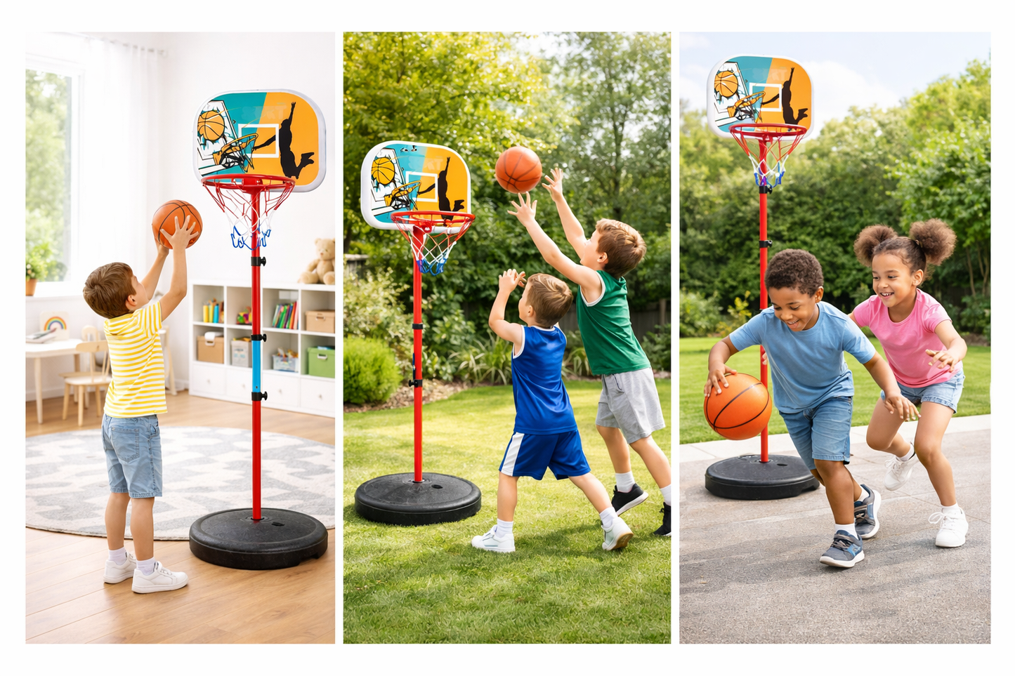 Canestro da Basket per Bambini Regolabile in Altezza fino a 120 cm – Struttura Stabile con Base Riempibile Acqua o Sabbia – Mini Basket da Interno ed Esterno per Casa e Giardino