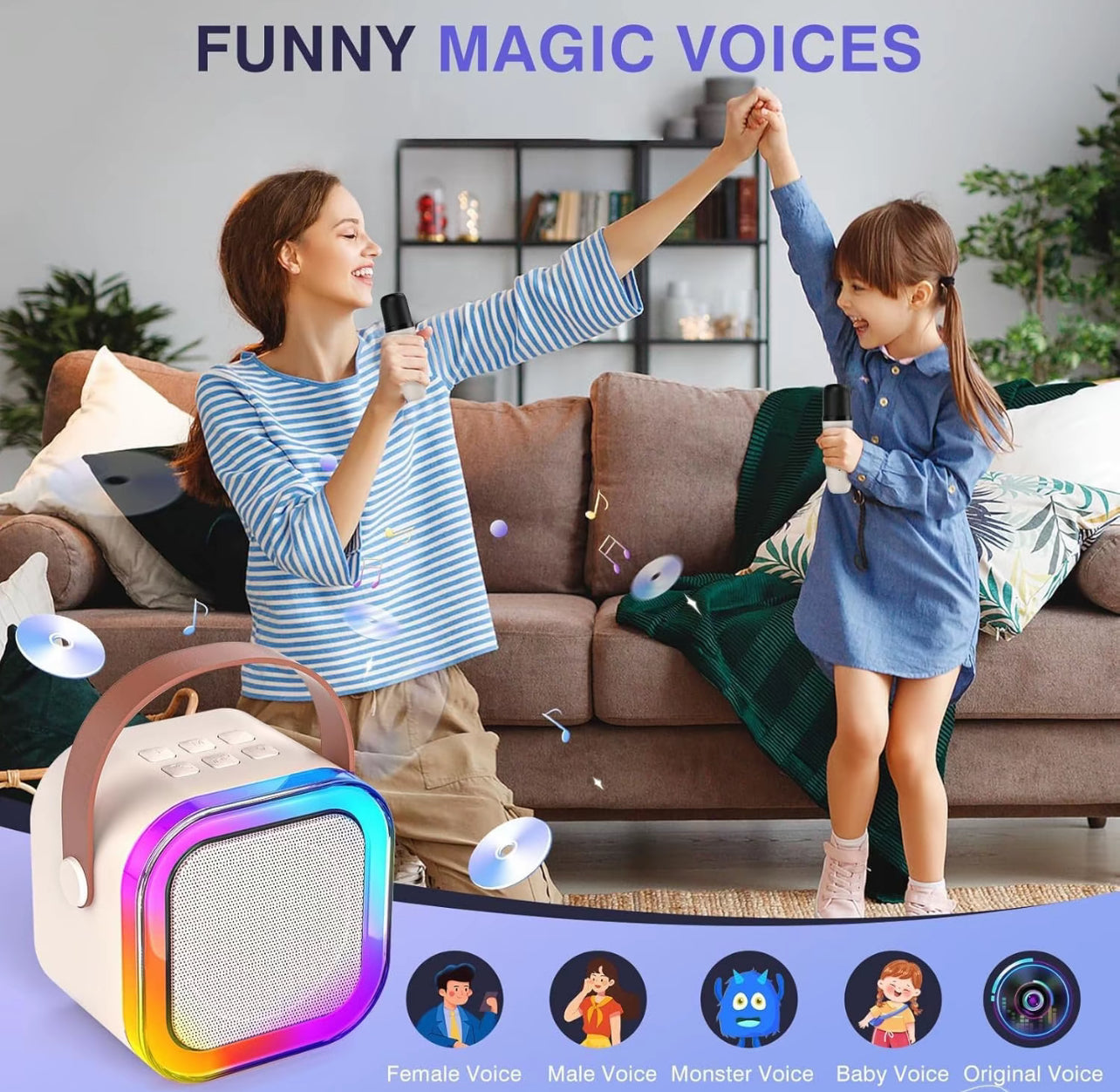 Altoparlante per karaoke senza fili con 2 microfoni wireless, Sistema di altoparlanti KTV ricaricabili con suono stereo HiFi, Altoparlante senza fili con luci a led con colori RGB - BDIT ACCESSORI
