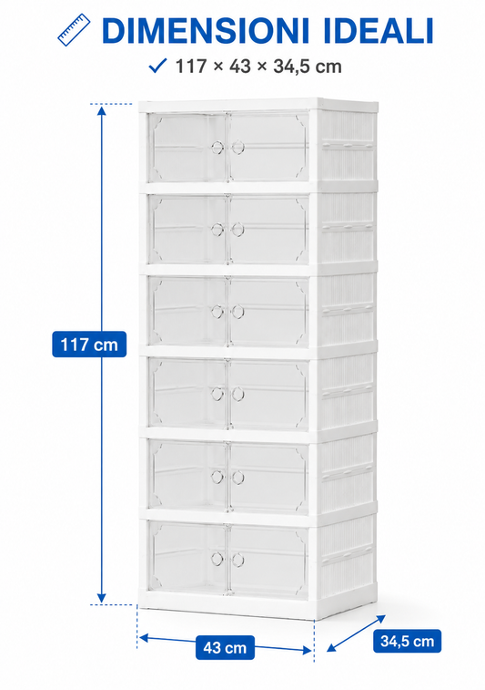 Scarpiera Pieghevole 6 Piani con 12 Scomparti, Mobile Porta Scarpe ad Apertura a Fisarmonica, Ante Trasparenti, Salvaspazio 117 × 43 × 34,5 cm, Organizzatore per Ingresso, Camera e Cabina Armadio