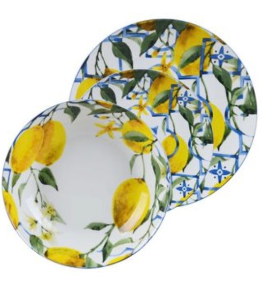 Set di piatti in ceramica con limoni – Stile maiolica siciliana, design mediterraneo