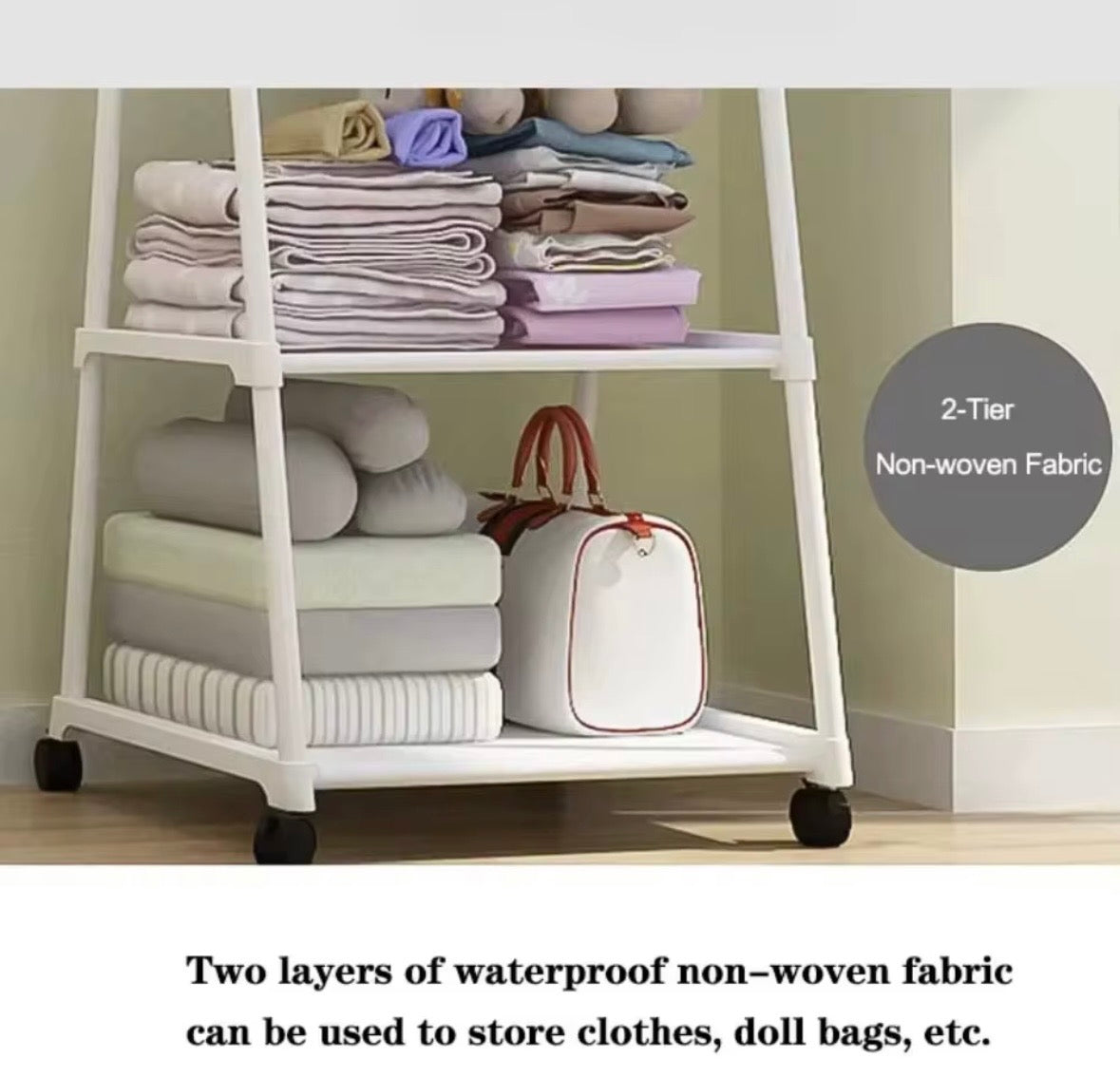 Guardaroba Aperto Stand Appendiabiti con Ripiani (160 cm) | Salvaspazio su Ruote