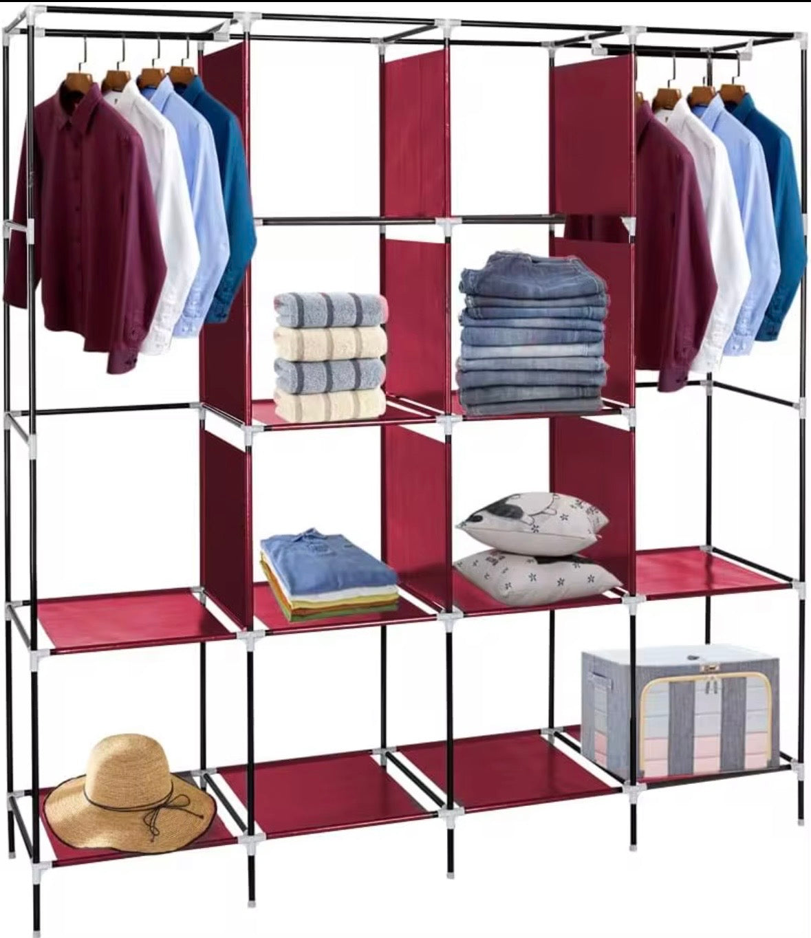 Guardaroba XXL in Tessuto Componibile 170x45x170 cm - Mobile Organizzazione e Salvaspazio Rosso