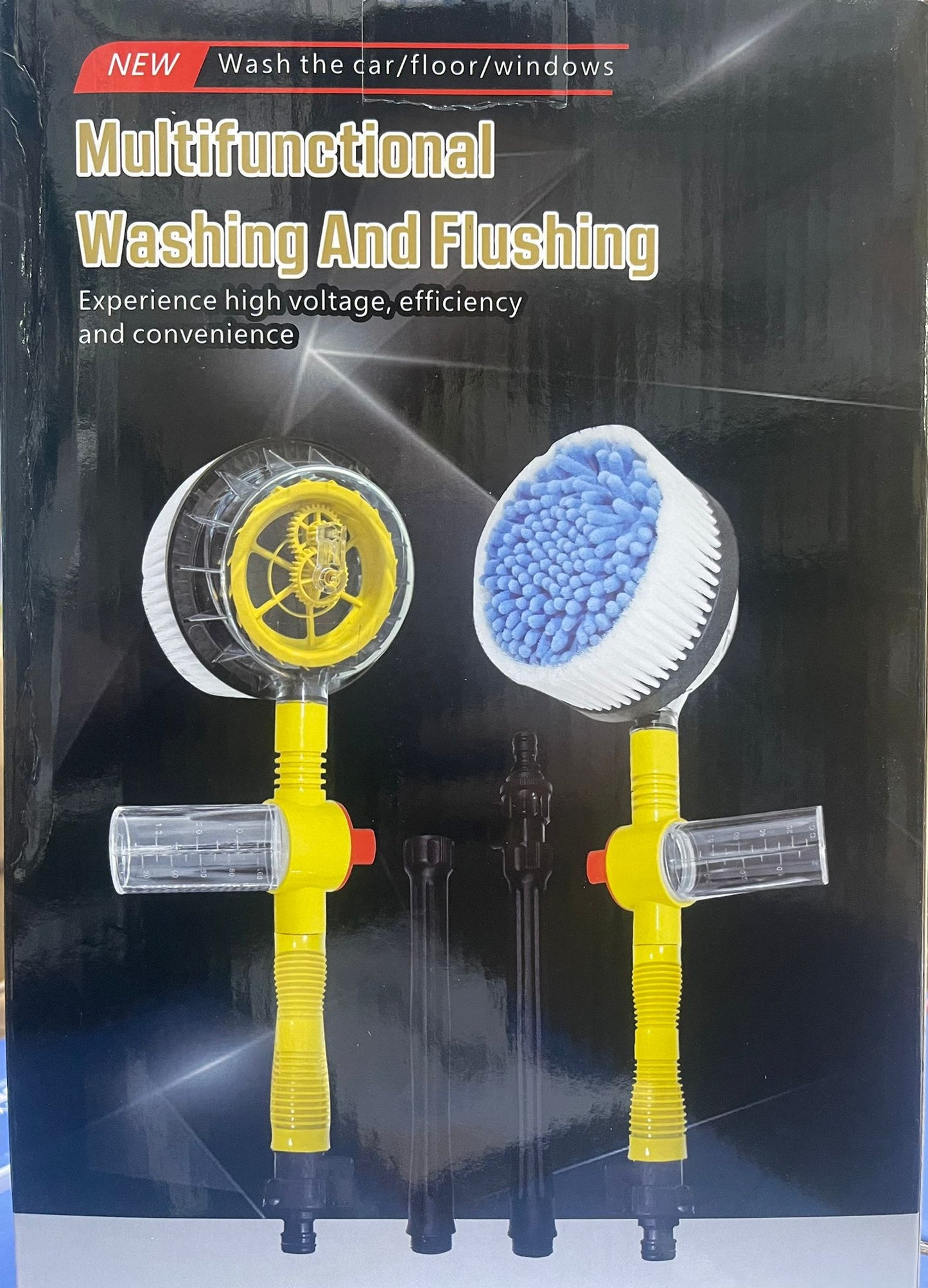 Kit Spazzola Multifunzionale per Lavaggio Auto, Pavimenti e Finestre – Spazzola Rotante con Serbatoio Detergente