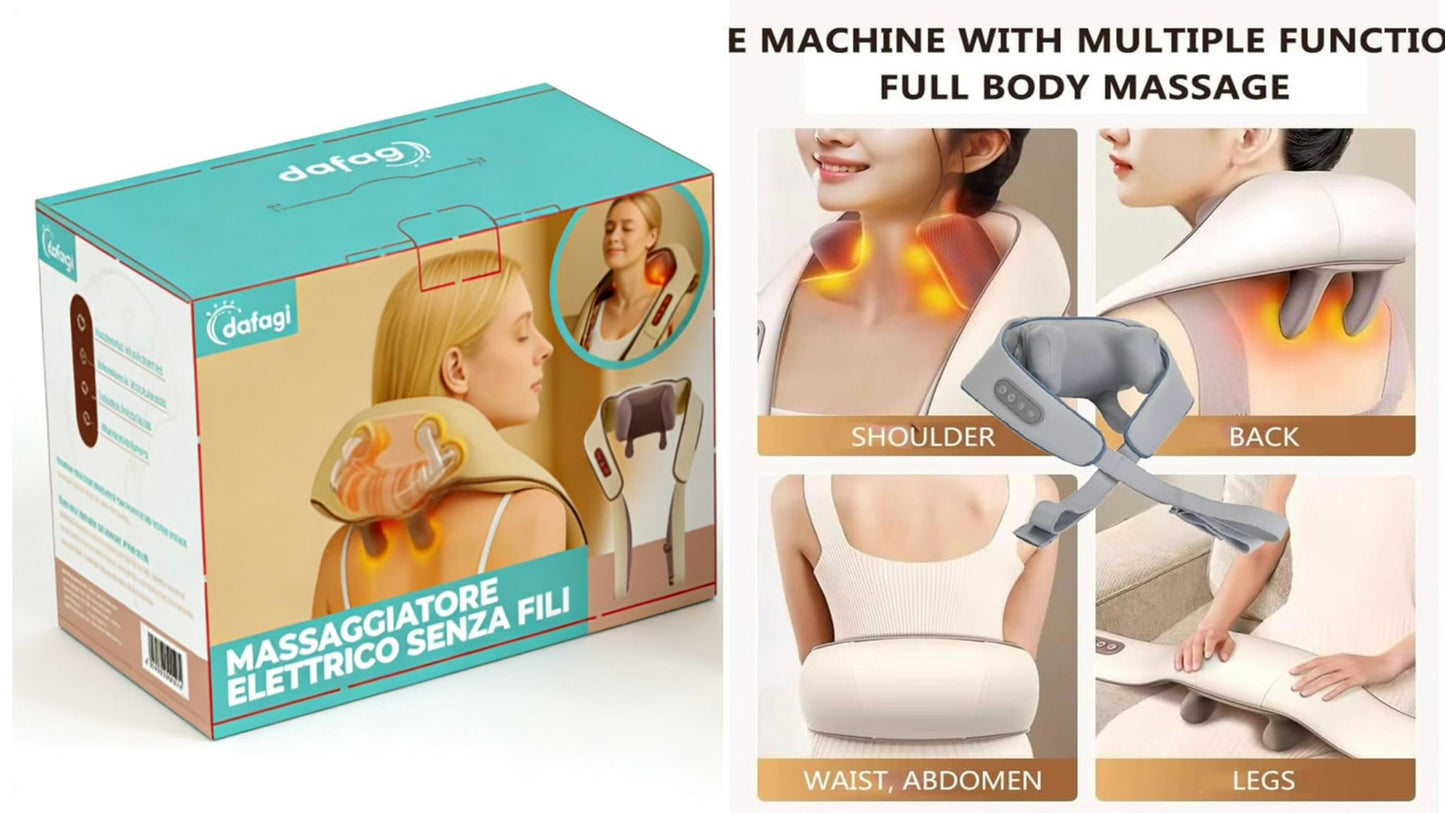 Massaggiatore Cervicale Elettrico con Calore Shiatsu – Massaggio Profondo per Collo, Spalle, Schiena e Gambe – Senza Fili, Ricaricabile, Intensità Regolabile, Relax e Sollievo Dolori Muscolari