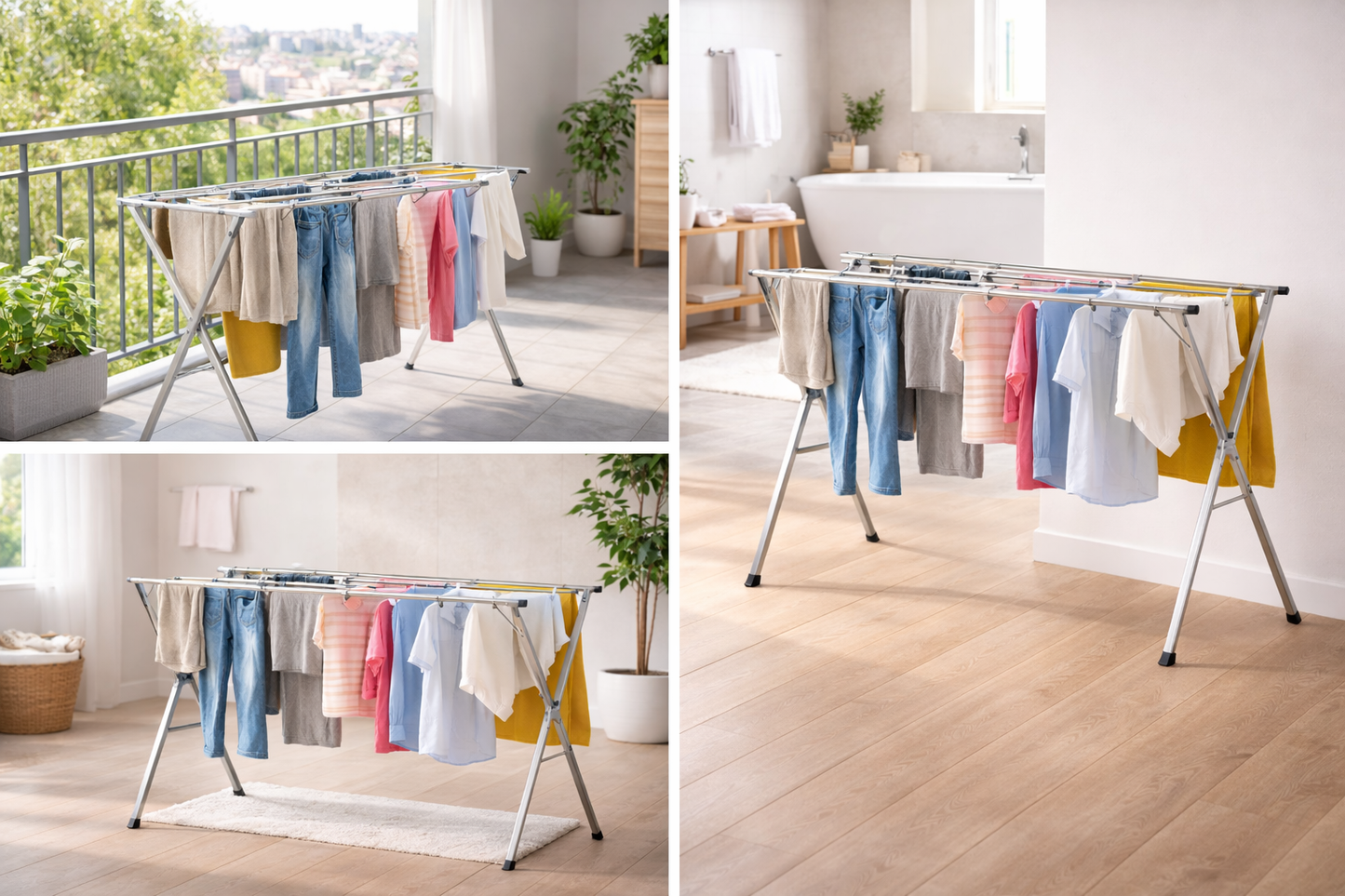 Stendibiancheria Pieghevole Estensibile 120-200 cm in Acciaio – Stendino per Bucato Salvaspazio con 2 Barre Resistenti, Asciugabiancheria Pieghevole per Interno ed Esterno, Balcone Bagno Lavanderia