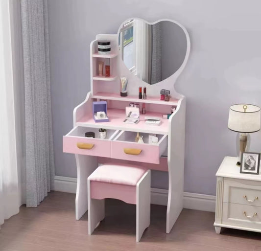 Toeletta Moderna con Specchio a Forma di Cuore e Sgabello - Eleganza e Funzionalità per la Tua Zona Make-up - BDIT ACCESSORI
