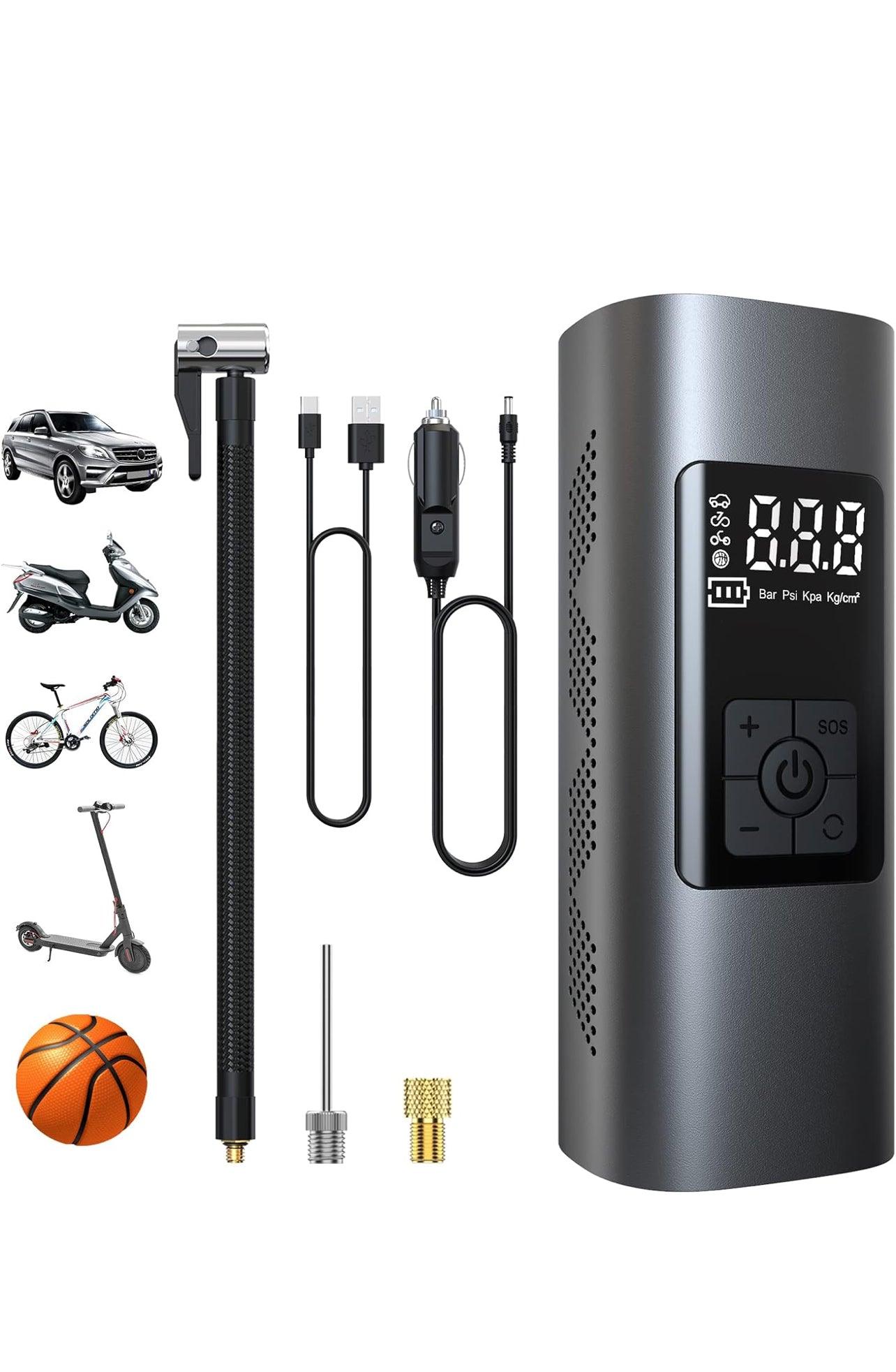 6000 mAh Mini Portable Air Compressor 150 PSI Electric Inflator with Rechargeable Battery, Digital LCD Screen, Pump for Bicycle, Car, Motorcycle, Scooter, Balls - BDIT ACCESSORI