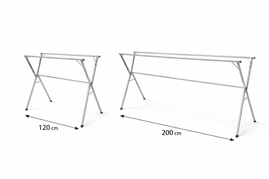 Stendibiancheria Pieghevole Estensibile 120-200 cm in Acciaio – Stendino per Bucato Salvaspazio con 2 Barre Resistenti, Asciugabiancheria Pieghevole per Interno ed Esterno, Balcone Bagno Lavanderia