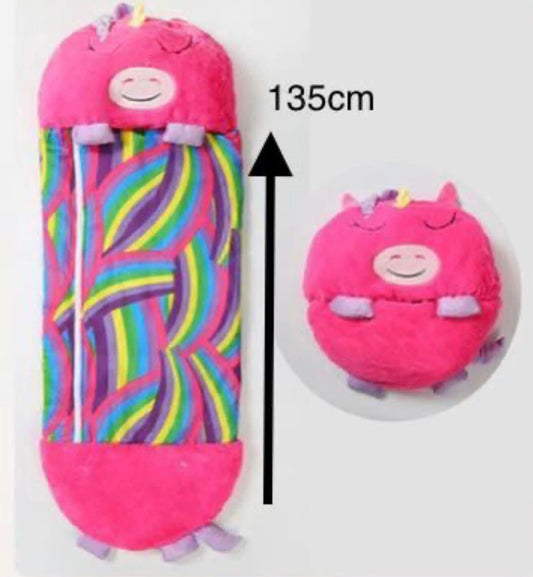 Sacco a Pelo Bambini Unicorno 2 in 1 – Peluche Trasformabile Morbido e Colorato