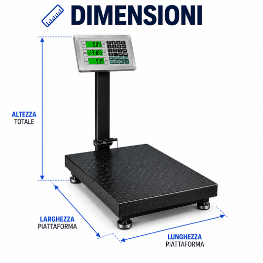 BDIT ACCESSORI Bilancia Digitale Professionale 300 kg, Bilancia Elettronica a Piattaforma con Display LCD e Tastiera, Ampia Pedana, per Magazzino, Deposito, Negozio e Pacchi
