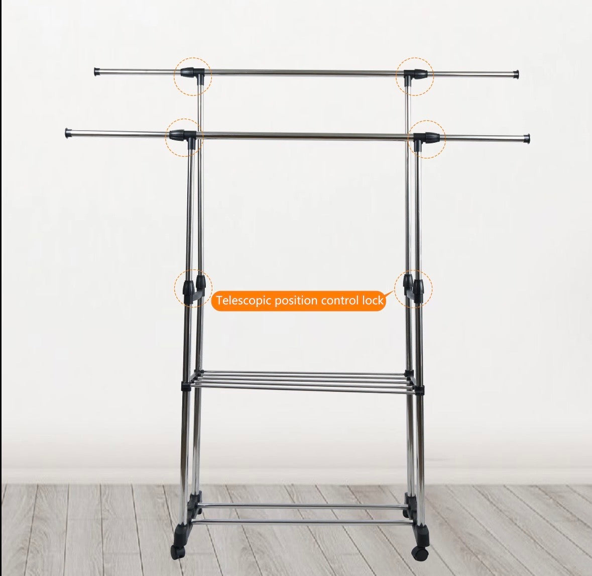 Stender Appendiabiti Doppio Telescopico con Ripiano | Estensibile e Salvaspazio su Ruote