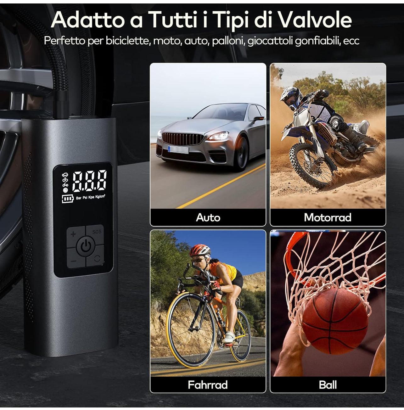 6000 mAh Mini Portable Air Compressor 150 PSI Electric Inflator with Rechargeable Battery, Digital LCD Screen, Pump for Bicycle, Car, Motorcycle, Scooter, Balls - BDIT ACCESSORI