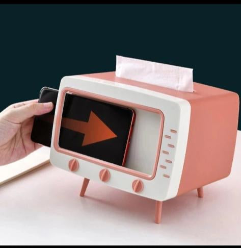 Porta Fazzoletti Vintage a Forma di TV Retrò – Porta Tovaglioli Creativo con Supporto Foto/Smartphone
