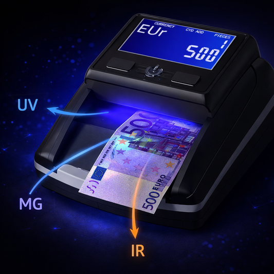 Rilevatore Banconote False Euro, Controllo UV MG IR, Display Digitale, Verifica Rapida Valore, Macchina Compatta per Negozi, Ufficio, Cassa