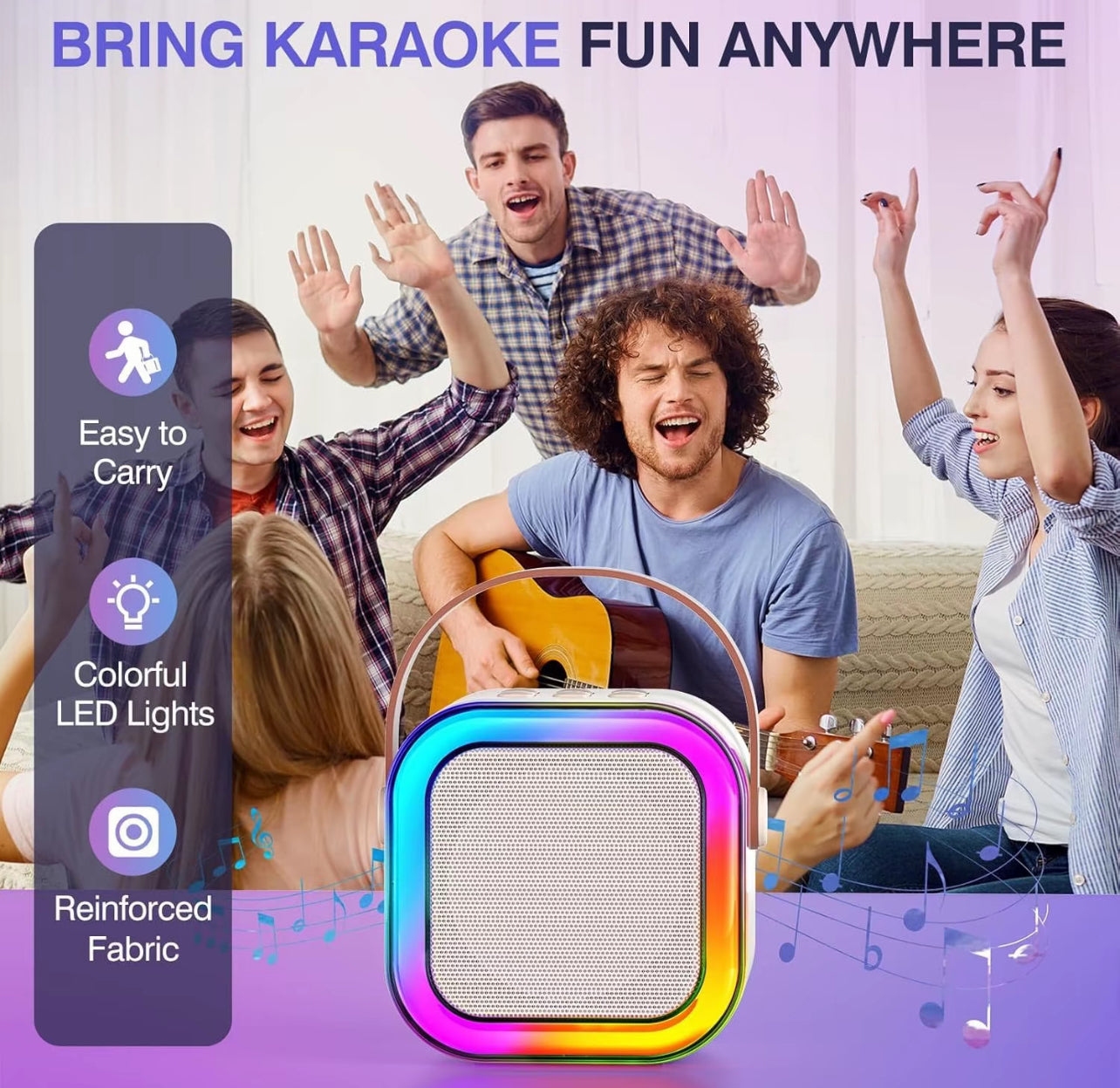 Altoparlante per karaoke senza fili con 2 microfoni wireless, Sistema di altoparlanti KTV ricaricabili con suono stereo HiFi, Altoparlante senza fili con luci a led con colori RGB - BDIT ACCESSORI