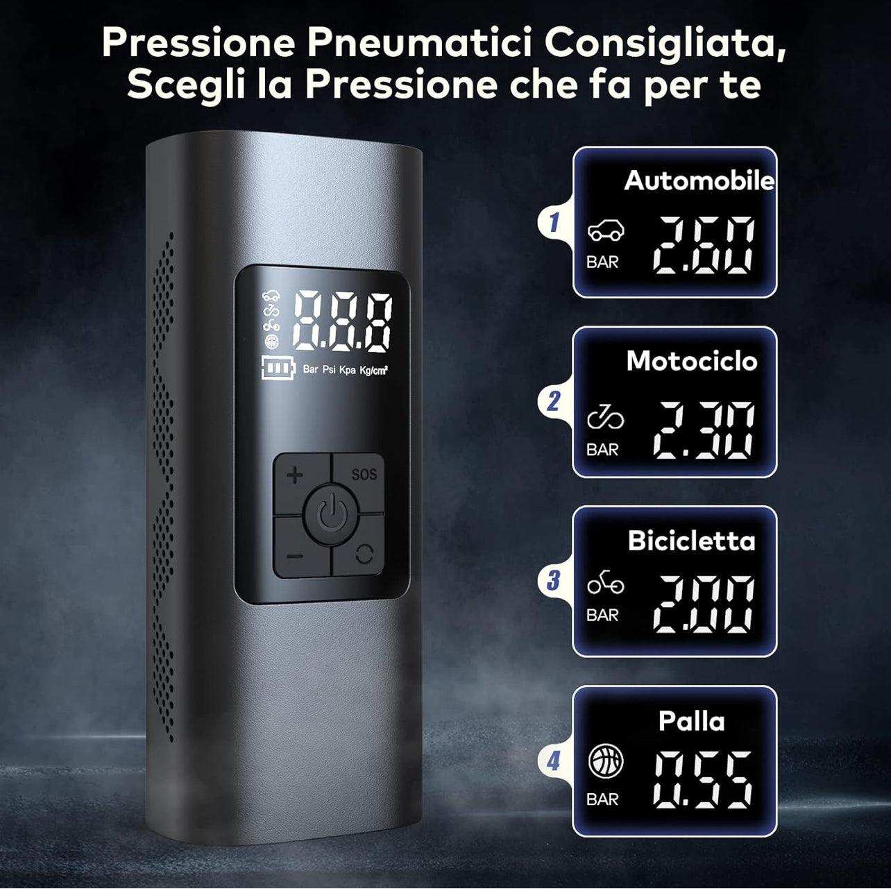 6000 mAh Mini Portable Air Compressor 150 PSI Electric Inflator with Rechargeable Battery, Digital LCD Screen, Pump for Bicycle, Car, Motorcycle, Scooter, Balls - BDIT ACCESSORI