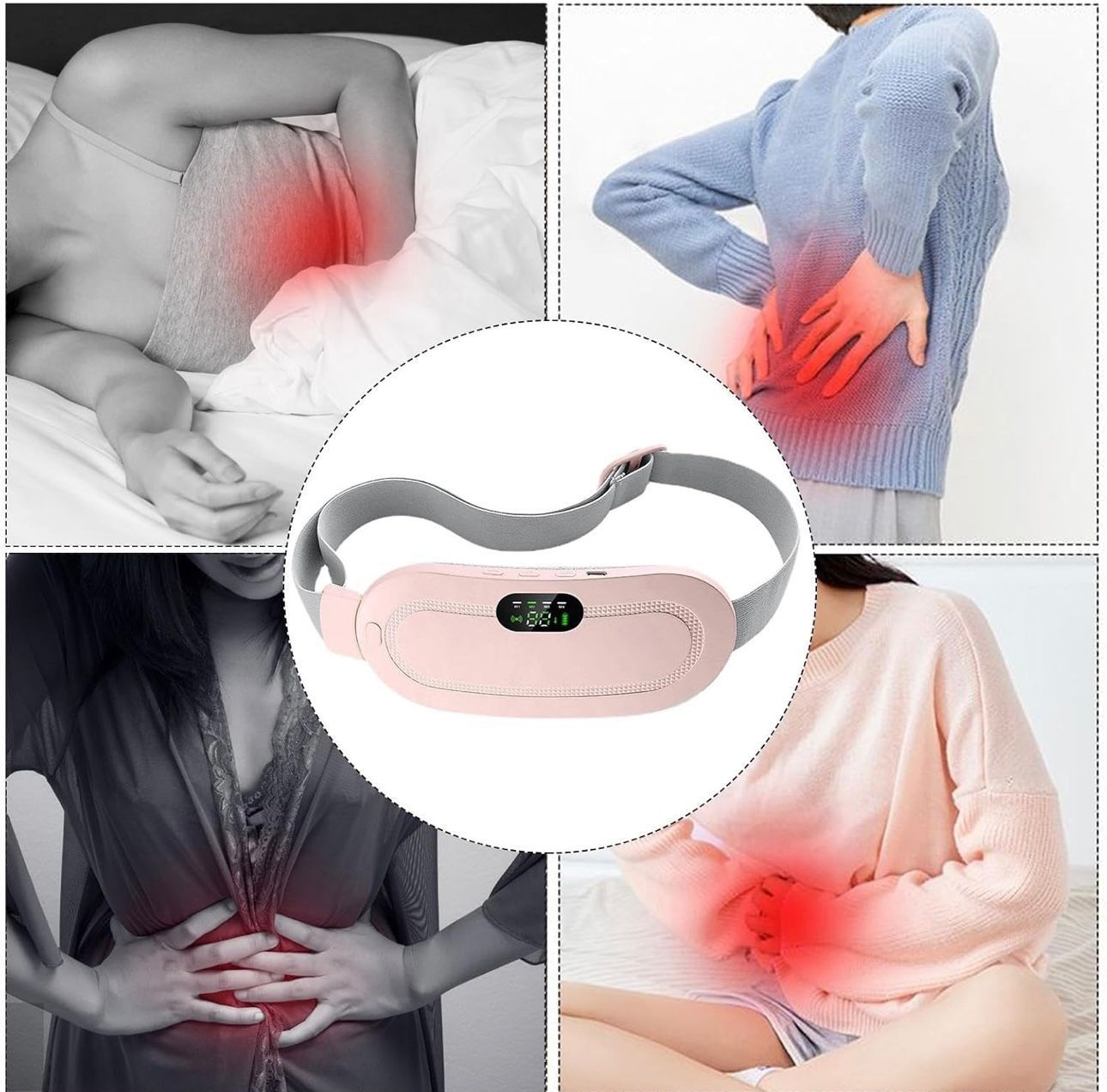 Cintura Termica Riscaldante per Dolori Mestruali e Lombari – Massaggiatore Portatile USB Ricaricabile