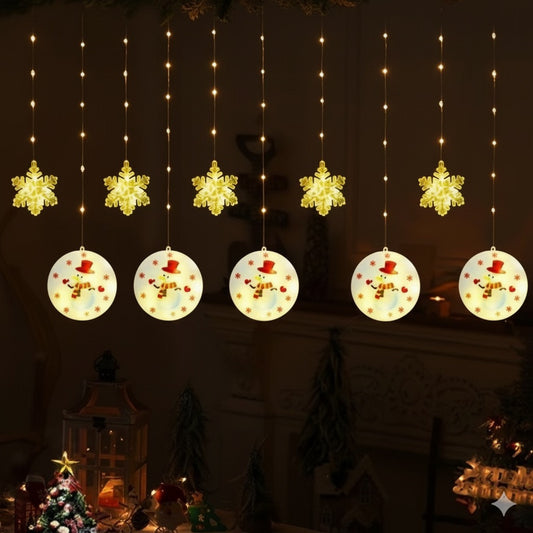 🎅 Decorazioni Natalizie Luminose LED – Pupazzo di Neve & Fiocchi di Neve 3m