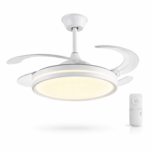 Ventilatore da Soffitto con Luce LED, Pale Retrattili 120 cm, Telecomando Incluso, 3 Temperature Luce, 6 Velocità, Timer, Design Moderno per Soggiorno Camera da Letto