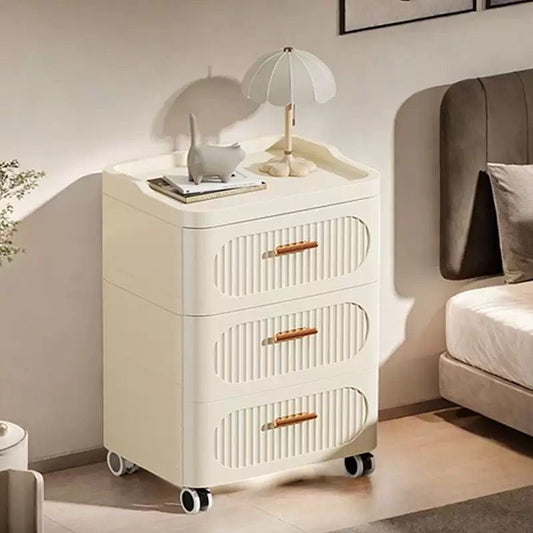 Comodino Mobiletto Contenitore 3 Cassetti su Ruote | Design Moderno Crema/Beige