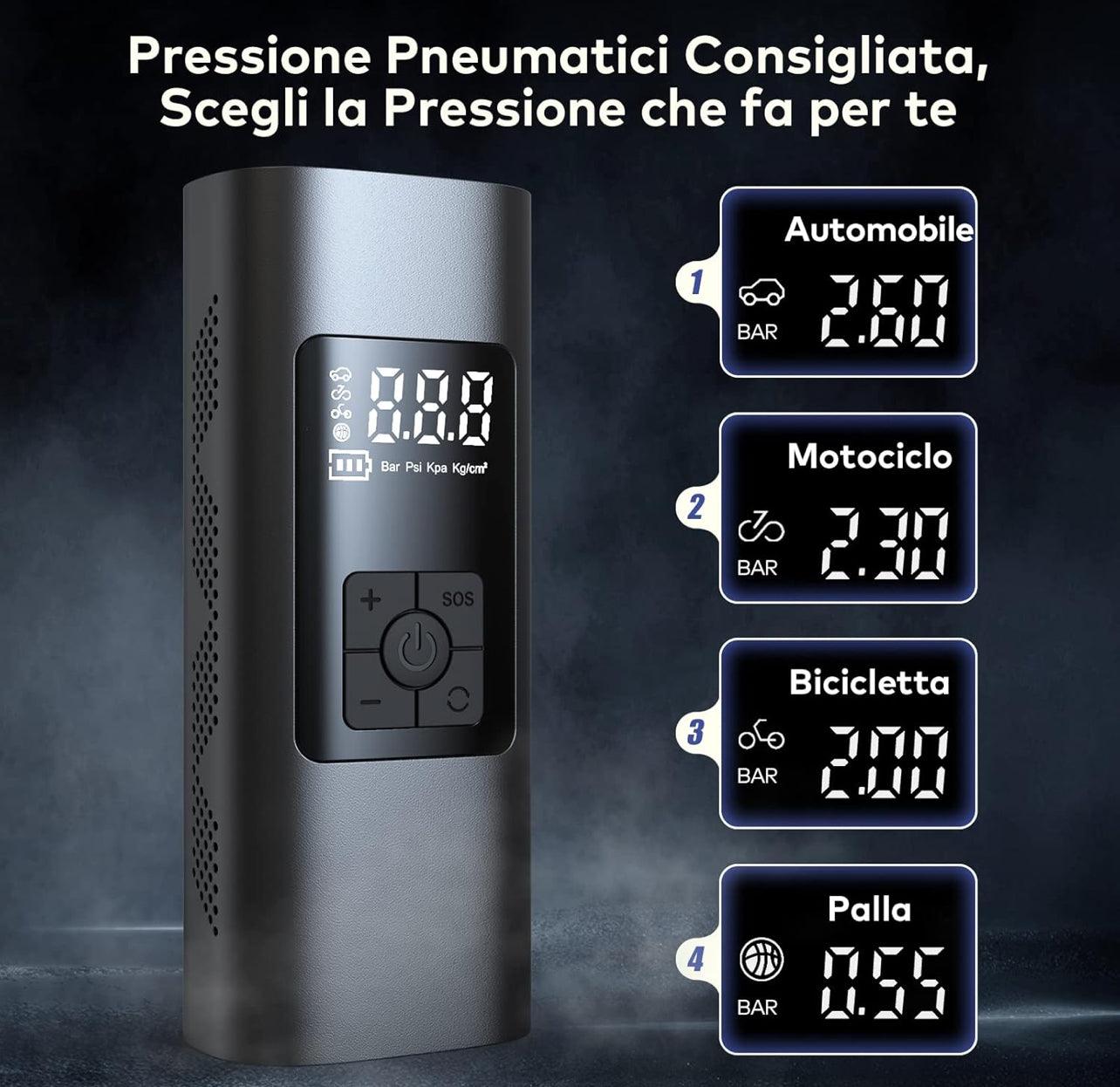 6000 mAh Mini Portable Air Compressor 150 PSI Electric Inflator with Rechargeable Battery, Digital LCD Screen, Pump for Bicycle, Car, Motorcycle, Scooter, Balls - BDIT ACCESSORI