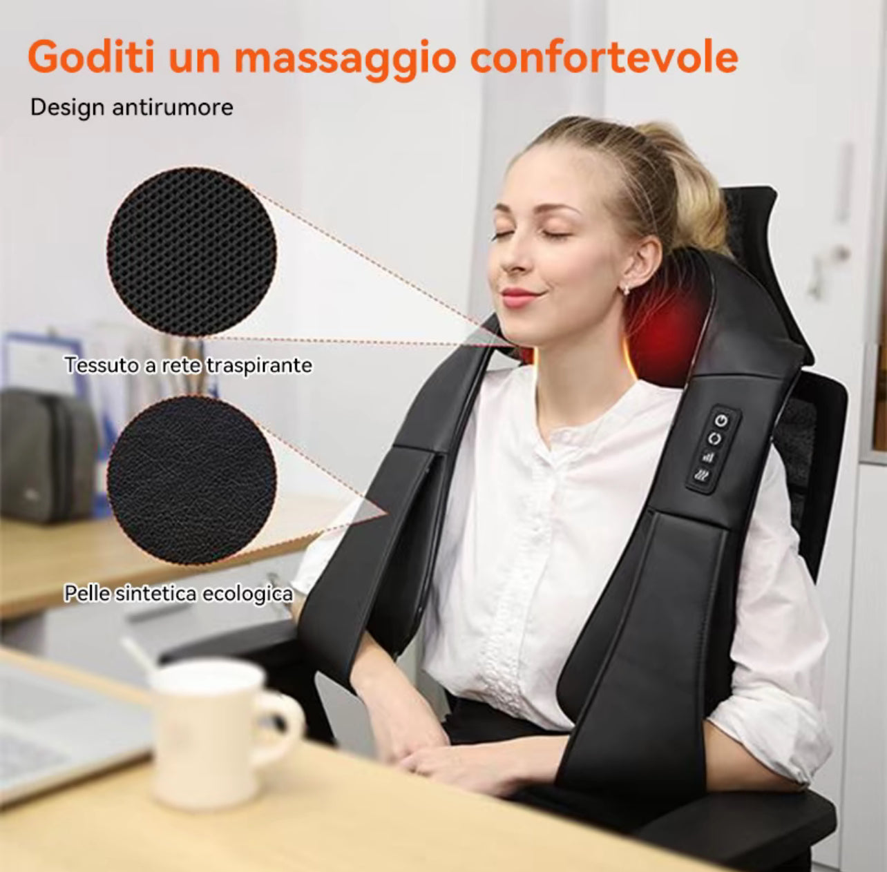 Massaggiatore Cervicale e Spalle con Calore – Design Antirumore, Tessuto Traspirante e Pelle Sintetica Ecologica - BDIT ACCESSORI