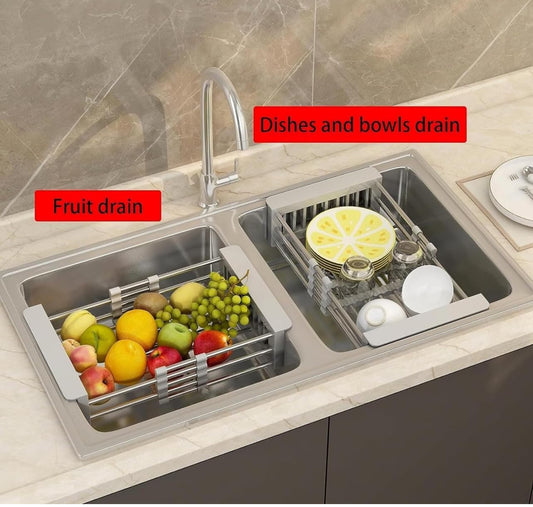 Bdit ACCESORI Scolapiatti da Lavello Appoggio telescopico allungabile e Rimovibile di Asciugatura del Superiore del Lavandino Dell'acciaio Inossidabile Cestello in rete, cestello lavello