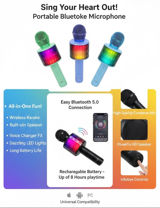 All-in-One Portable Bluetooth Karaoke Microphone & Speaker