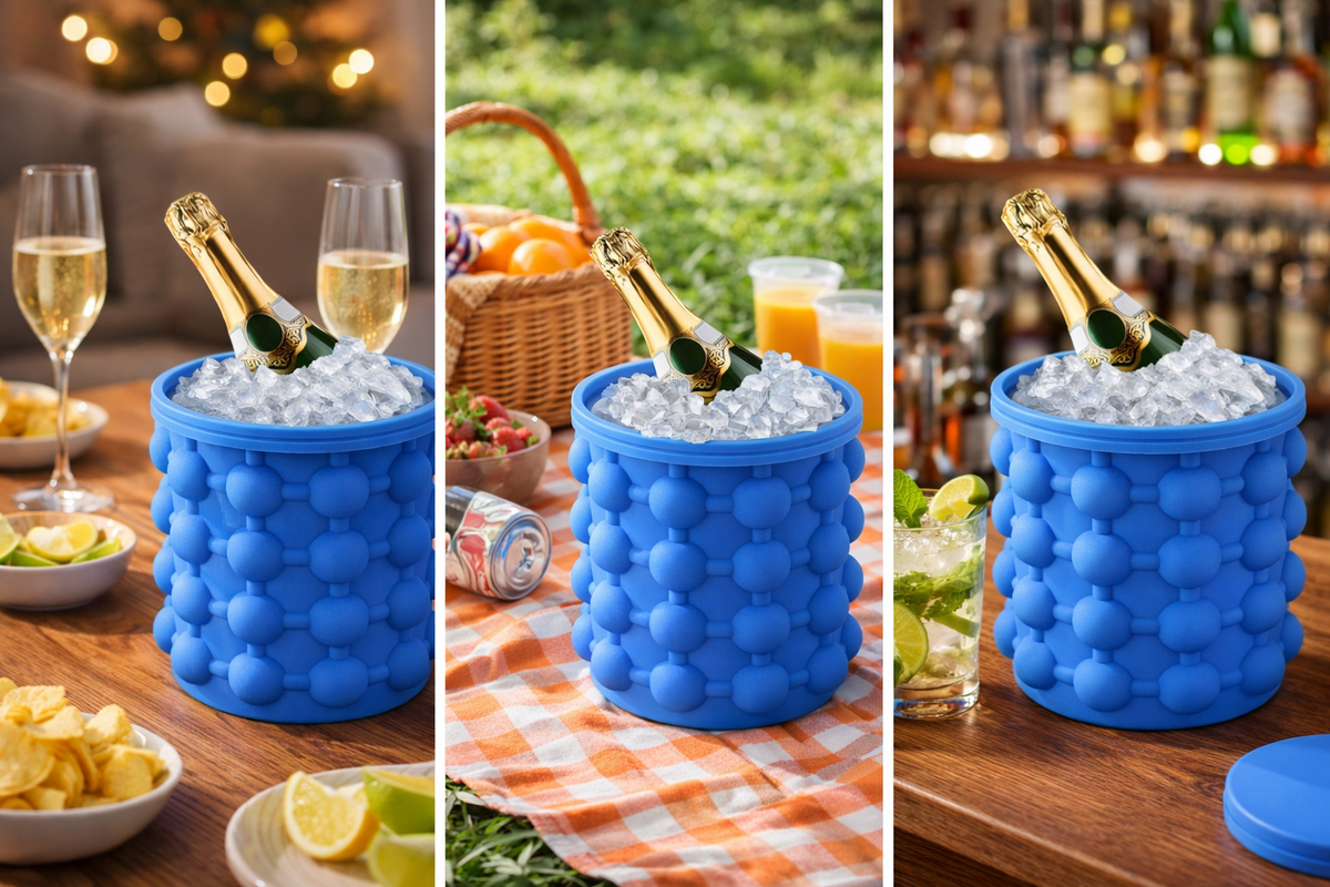Secchiello Ghiaccio in Silicone con Coperchio, Stampo Ghiaccio Flessibile, Contenitore Cubetti Ghiaccio, Ice Bucket per Bevande, Cocktail, Casa e Picnic