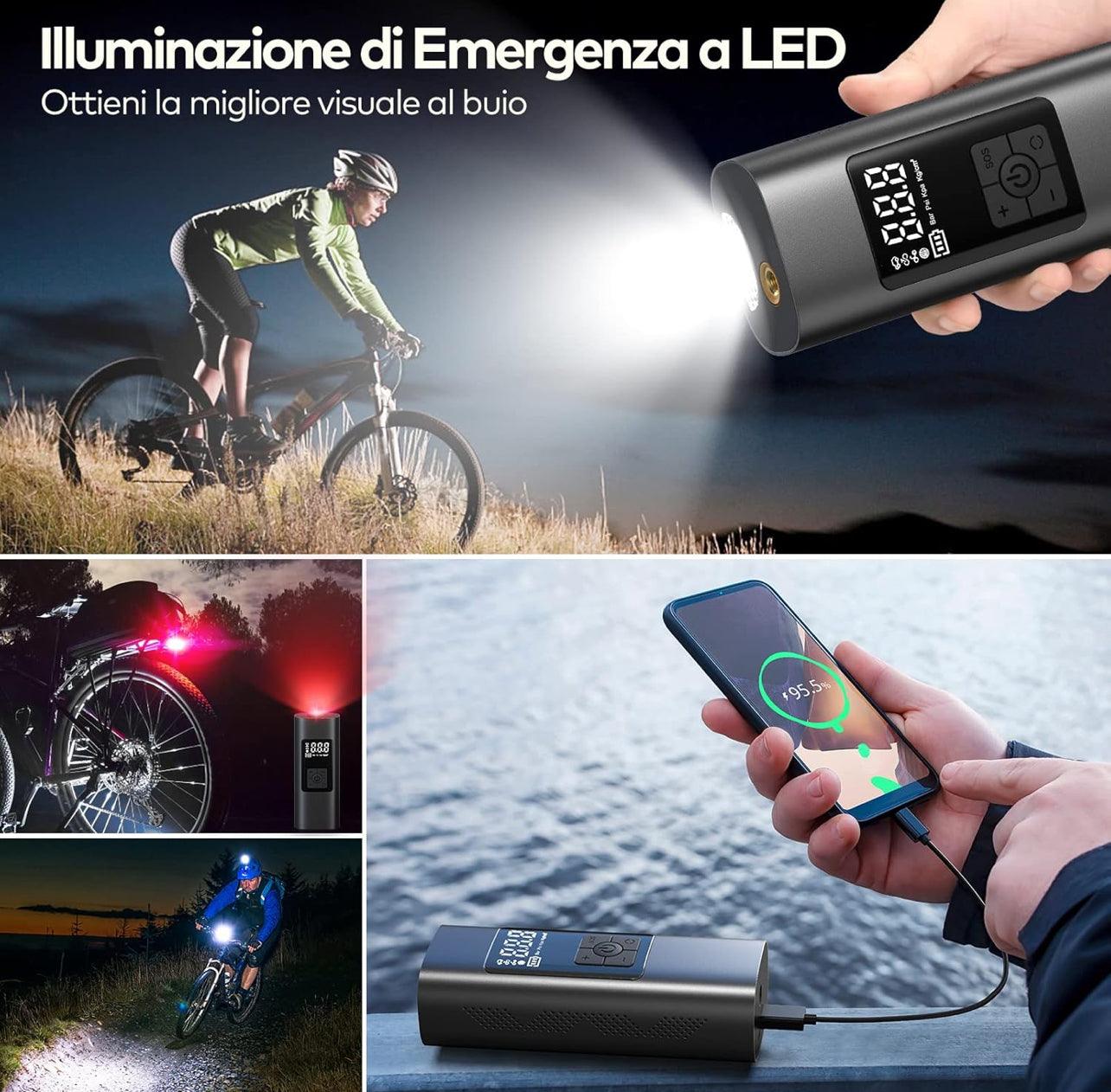 6000 mAh Mini Portable Air Compressor 150 PSI Electric Inflator with Rechargeable Battery, Digital LCD Screen, Pump for Bicycle, Car, Motorcycle, Scooter, Balls - BDIT ACCESSORI