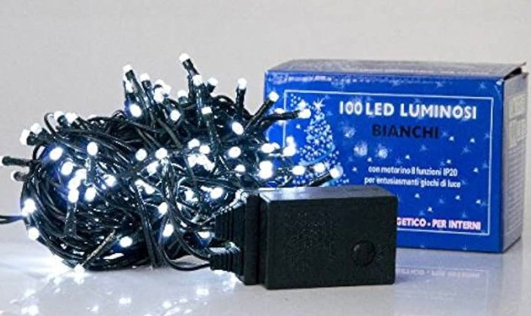 Luci Natalizie a LED – 100 luci bianche fredde con giochi di luce, catena luminosa 9m