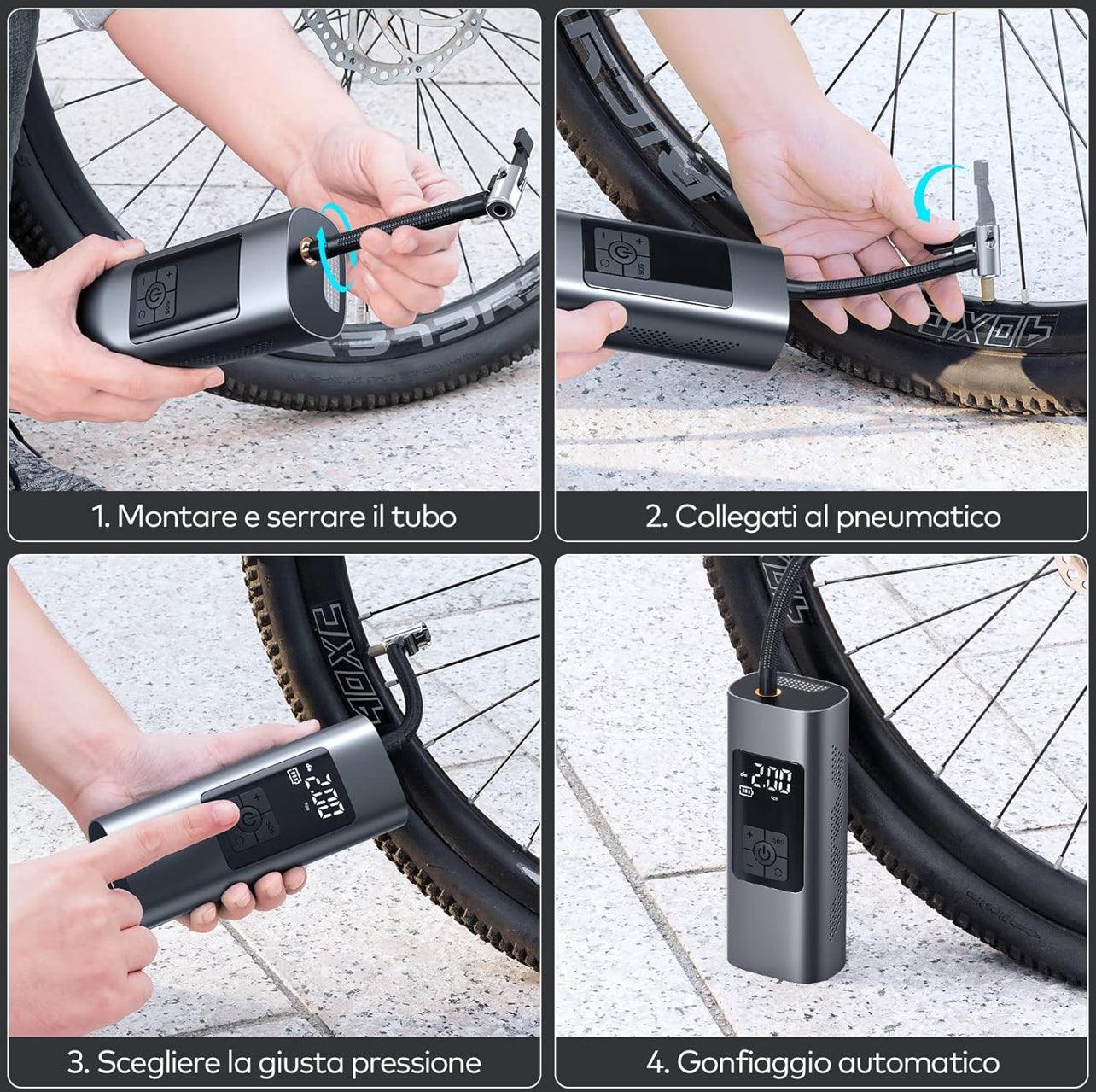 6000 mAh Mini Portable Air Compressor 150 PSI Electric Inflator with Rechargeable Battery, Digital LCD Screen, Pump for Bicycle, Car, Motorcycle, Scooter, Balls - BDIT ACCESSORI