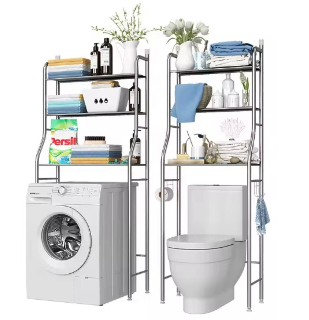 Porta Oggetti Scaffale Salvaspazio sopra Lavatrice - Organizer da Bagno e Lavanderia a 3 Ripiani in Metallo