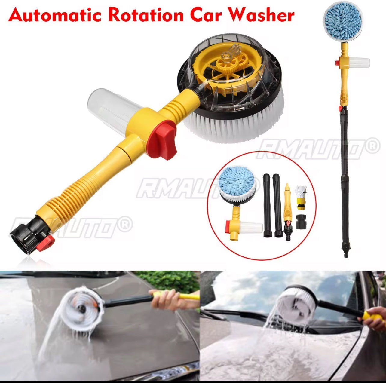 Kit Spazzola Multifunzionale per Lavaggio Auto, Pavimenti e Finestre – Spazzola Rotante con Serbatoio Detergente