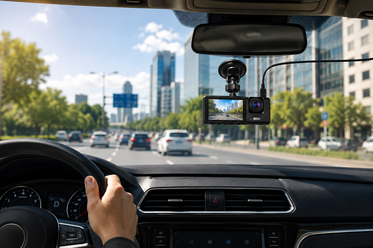 Dashcam Auto 1080P con Telecamera Posteriore, Videocamera per Auto con Display Integrato, Supporto a Ventosa, Registrazione Anteriore e Posteriore, Alimentazione da Auto