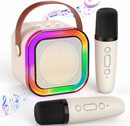 Altoparlante per karaoke senza fili con 2 microfoni wireless, Sistema di altoparlanti KTV ricaricabili con suono stereo HiFi, Altoparlante senza fili con luci a led con colori RGB - BDIT ACCESSORI