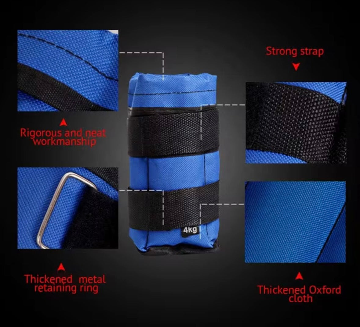 Cavigliere/Polsiere Appesantite Professionali HB Sport 4kg (2x2kg) – Massimizza la Tua Forza e Resistenza