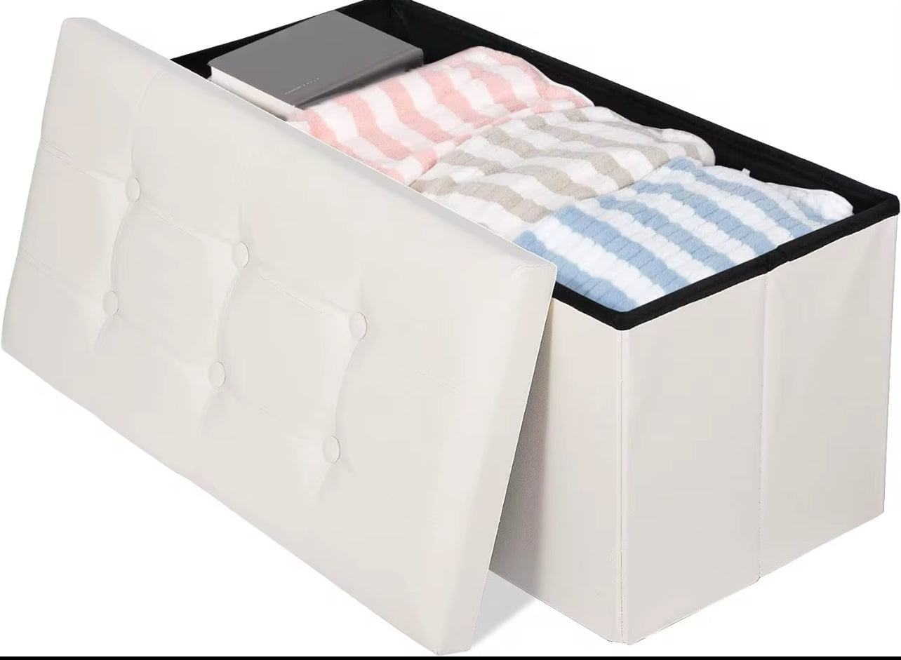 Leather Padded Trunk Bench Pouf with Quilted Button Design – Multi-Functional Storage Ottoman Bag – Available in Various Colours - BDIT ACCESSORI