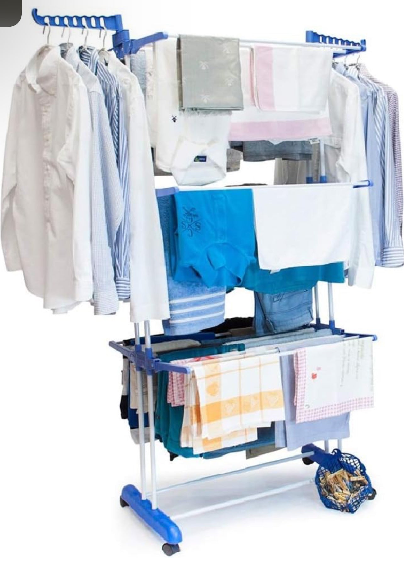 Stendibiancheria Pieghevole in Acciaio Inox e Plastica – Salvaspazio Verticale con 6 Ruote, Ganci e 4 Ripiani Regolabili – 168x54x68cm – Argento Blu – Per Interno - BDIT ACCESSORI