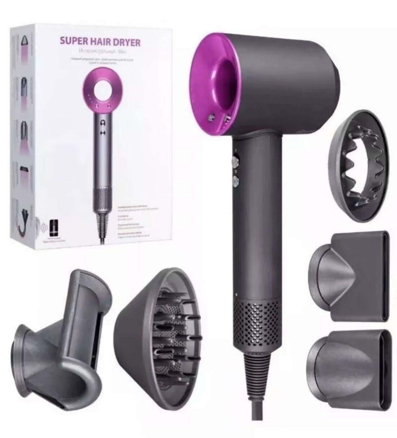 Bdit accessori Asciugacapelli Professionale con 5 Accessori e 4 Modalità di Temperatura controllo intelligente del calore per la brillantezza,Asciugatura rapida, Progettato per un effetto equilibrato, Styling liscio e controllato