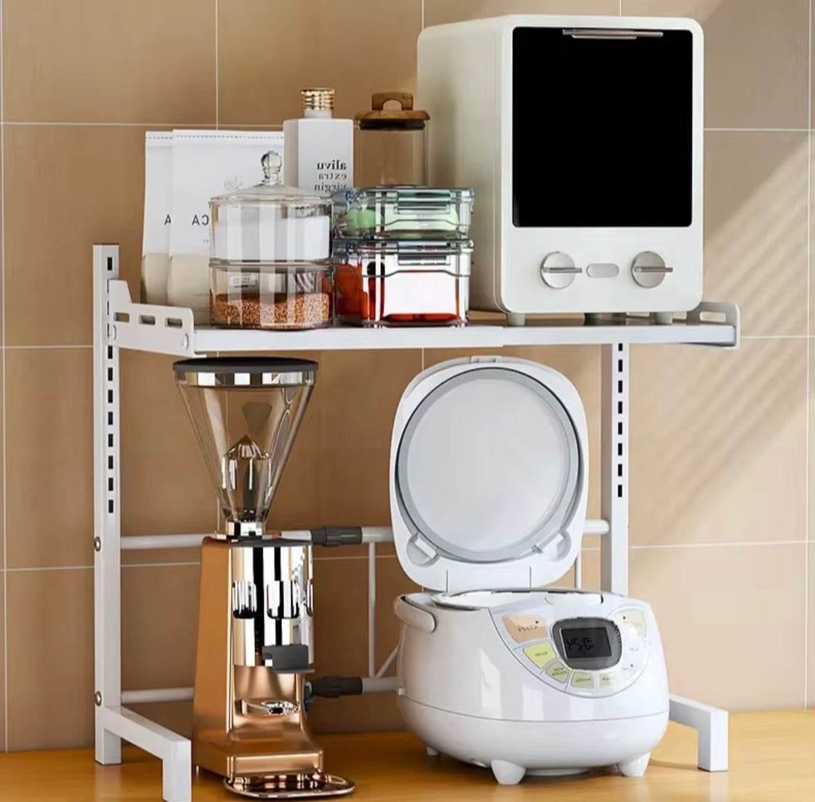 Scaffale da Cucina Multiuso Regolabile – Porta Forno, Forno a Microonde e Organizer da Banco