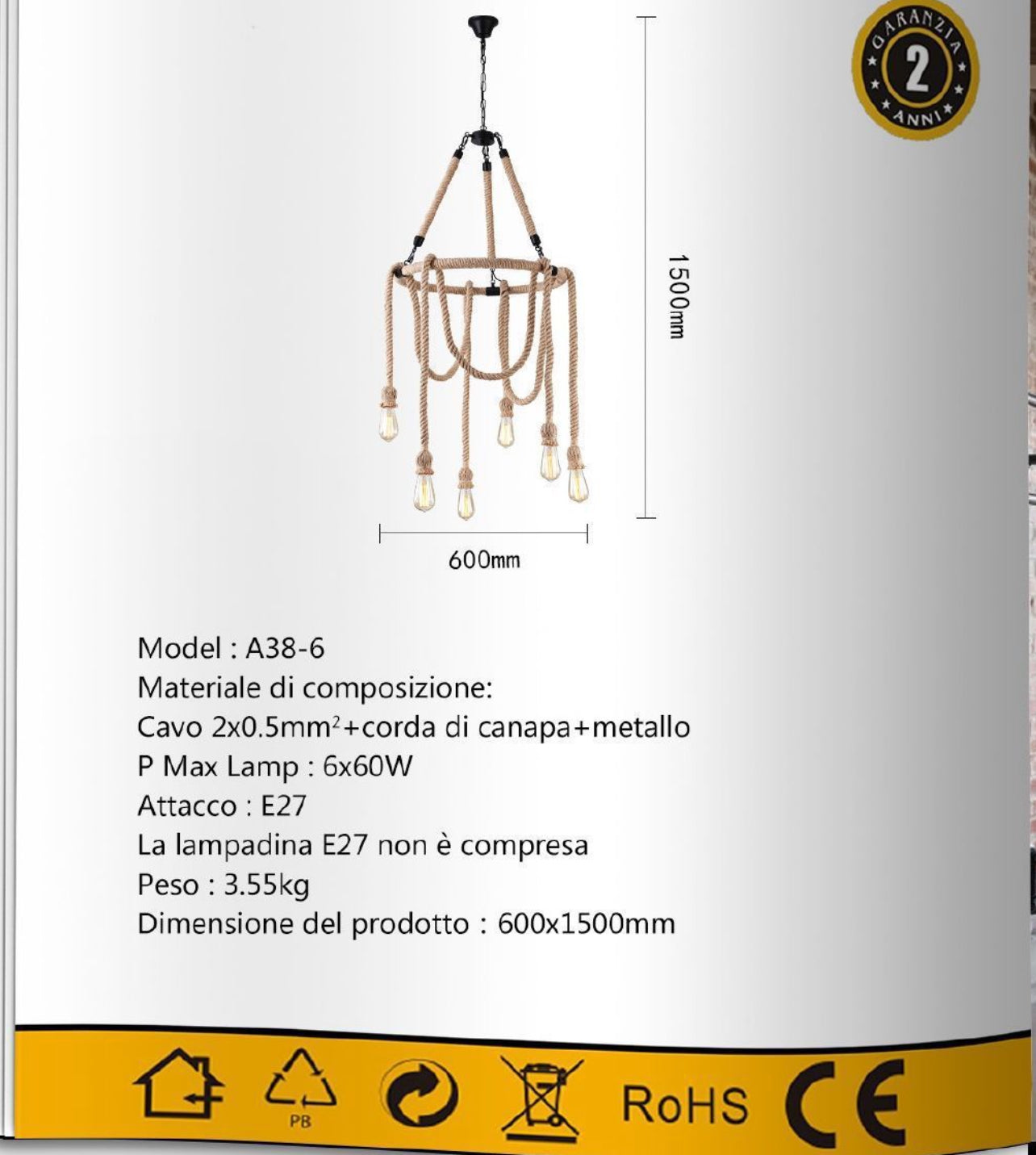 Bdit accessori Lampadario a Spago Stile Industriale Retrò – Lampada Sospesa per Soggiorno Sala da Pranzo Cucina – Illuminazione Rurale Giapponese – Design Intrecciato in Corda Naturale - BDIT ACCESSORI