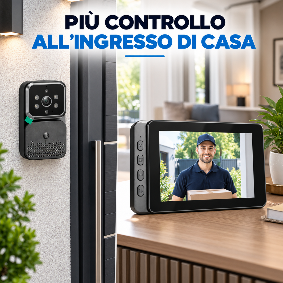 BDIT Accessori Videocitofono Wireless con Monitor, Video Doorbell 2.4G con Unità Esterna e Display Interno, Videocamera per Porta con Monitor, Kit di Installazione e Accessori per Casa