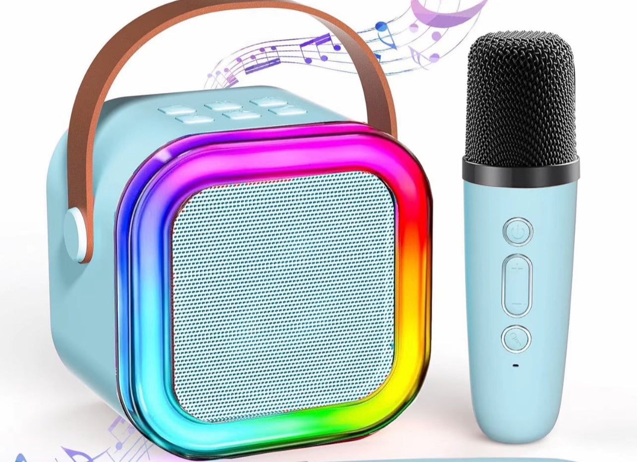 Altoparlante per karaoke senza fili con 2 microfoni wireless, Sistema di altoparlanti KTV ricaricabili con suono stereo HiFi, Altoparlante senza fili con luci a led con colori RGB