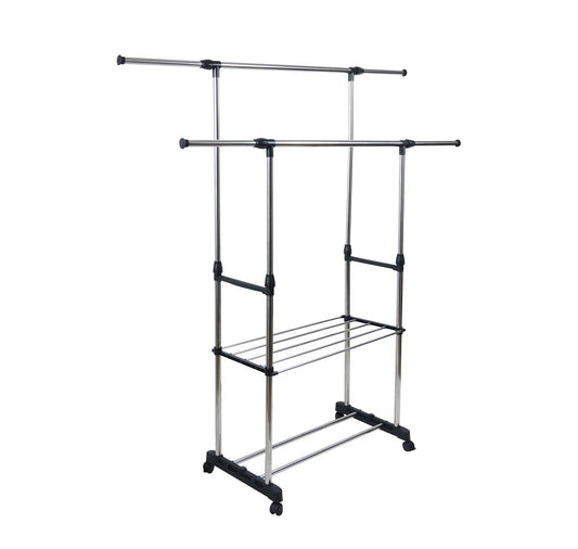 Stender Appendiabiti Doppio Telescopico con Ripiano | Estensibile e Salvaspazio su Ruote